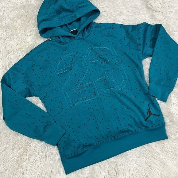 Nike Air Jordan 23 Boys Girls Unisex Kids Hoodie Teal Blue Black Sweatshirt Med - Picture 1 of 11